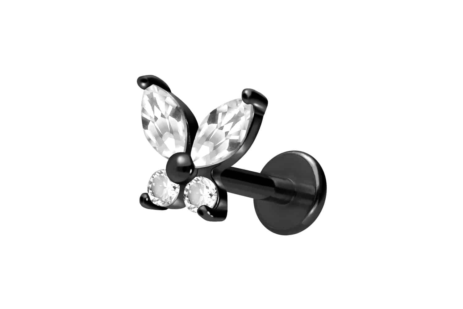 Titan Labret Piercing mit Innengewinde KRISTALLSCHMETTERLING
